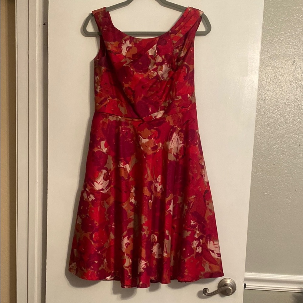 David's Bridal Red A-Line Scoop Neck Midi Dress